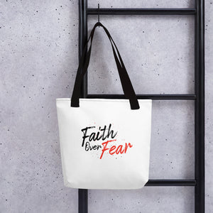 Faith Over Fear White Tote Bag - 4 Real Talkers - Relationship Card Game
